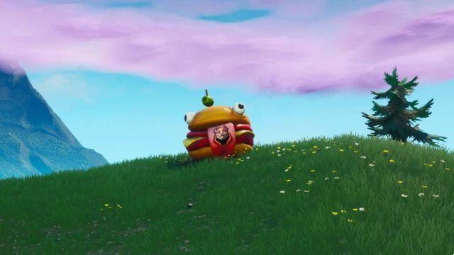 Fortnite: Visit the Durr burger head bearing the mark of Nomad, a dinosaur and a stone head, Road Trip season 10 challenge