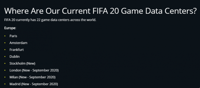 FIFA 21, novos servidores de jogo na Europa