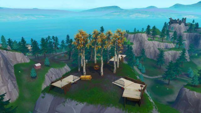 Fortnite: Land at Polar Peak, a volcano and on top of a hill with a circle of trees, Stormrunners season 10 challenge